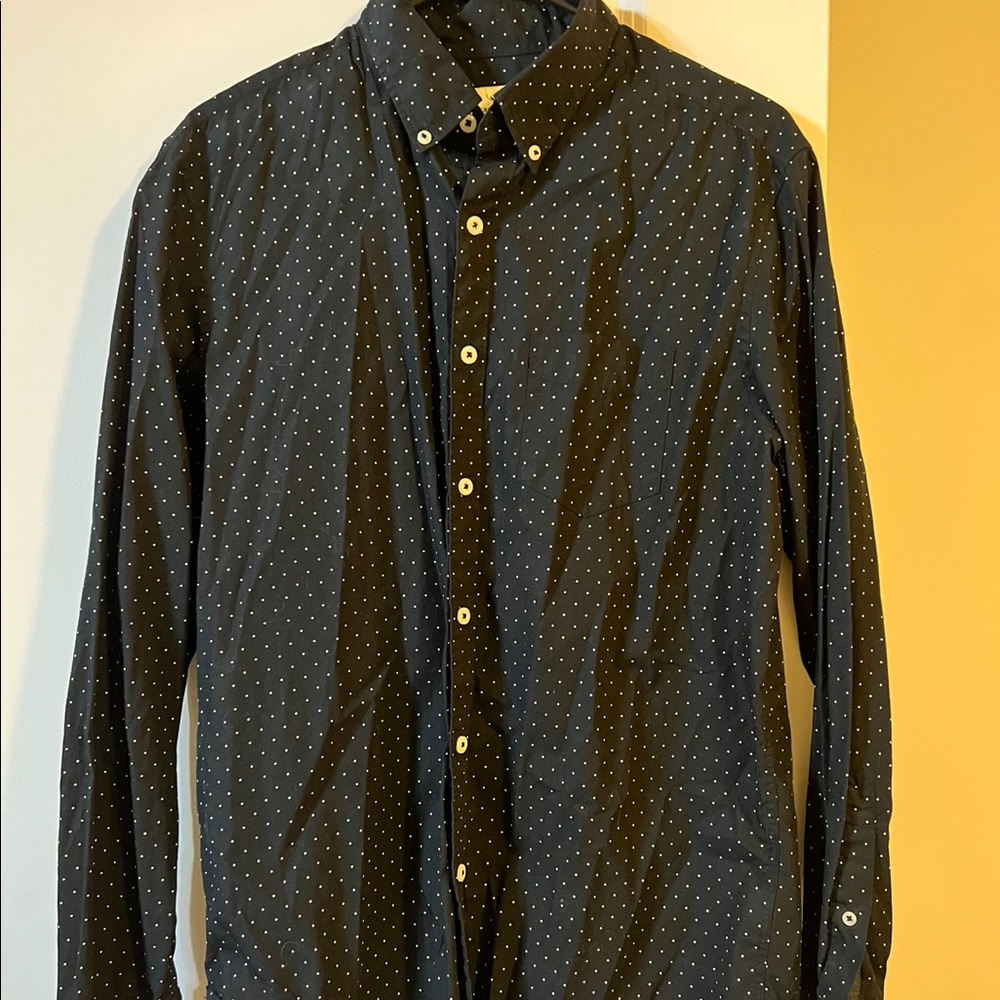Black button down with white dots